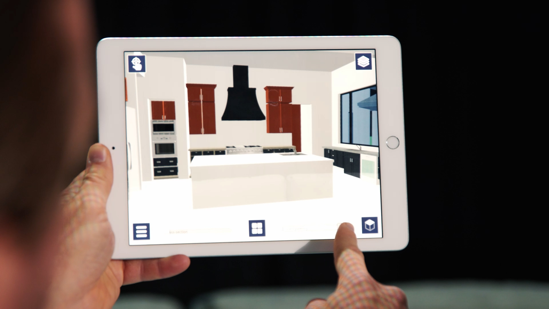 Image of person pointing at 3d floors plan layout on an iPad