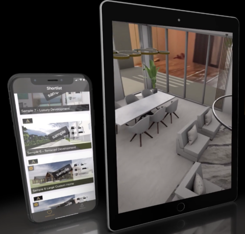 Image of app that shows interior of a projected home build